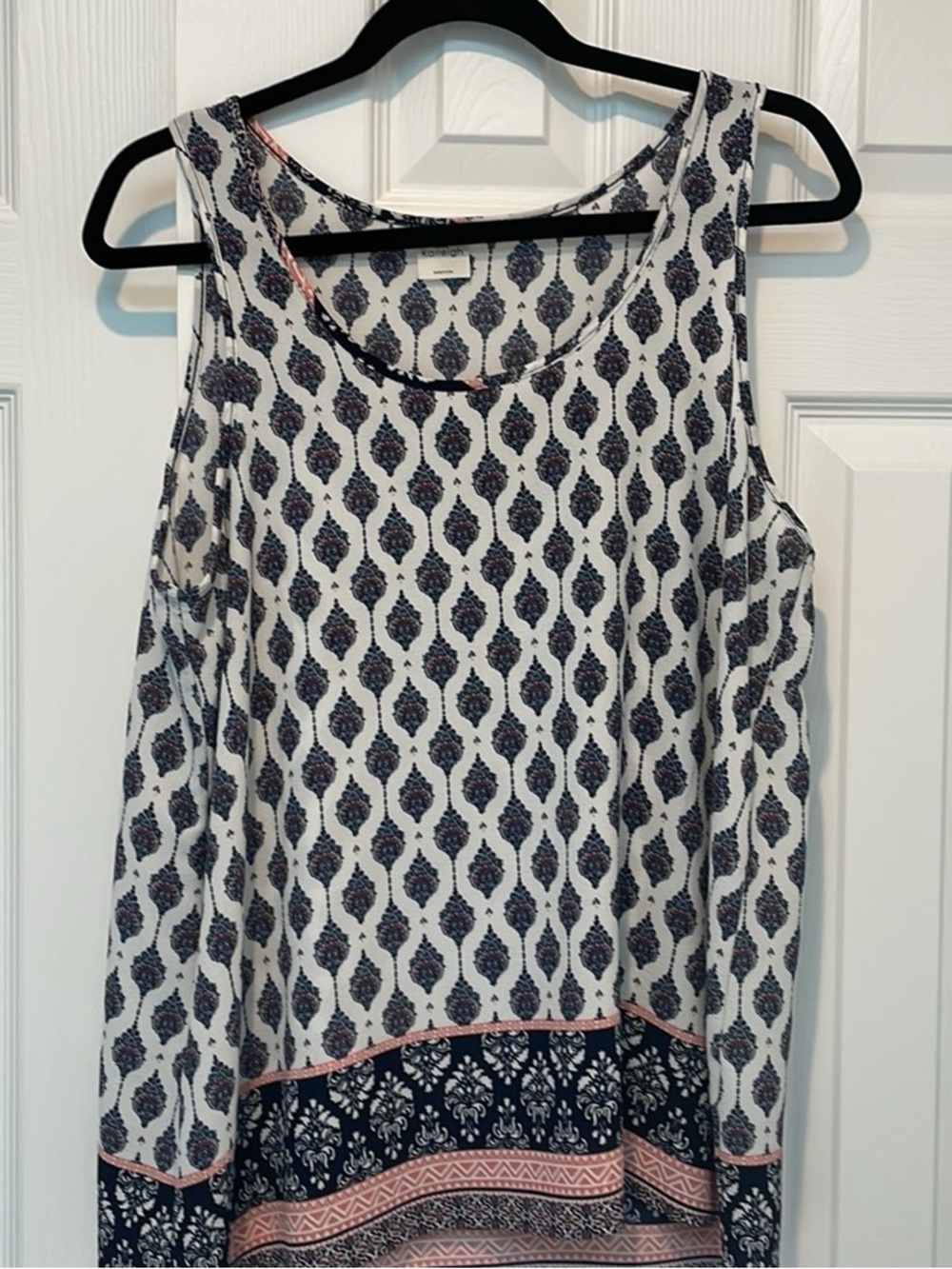 Kaileigh White Tank Top with Navy and Pink Accents